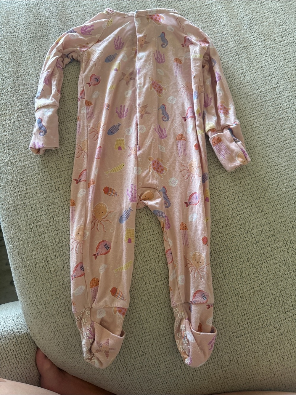 Soft Pink Sea Print Baby One-Piece Pajamas